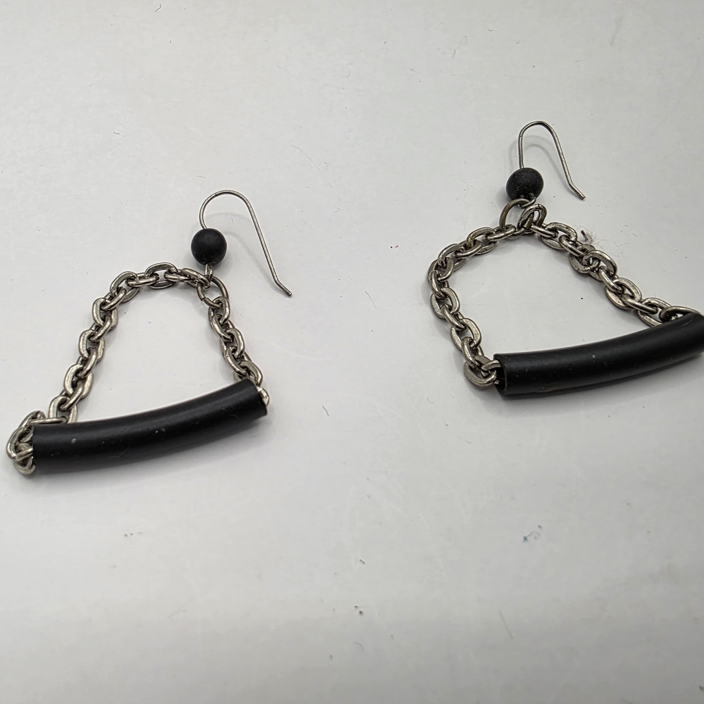 Trapese Black and Silver Chain Earrings Handmade New York City